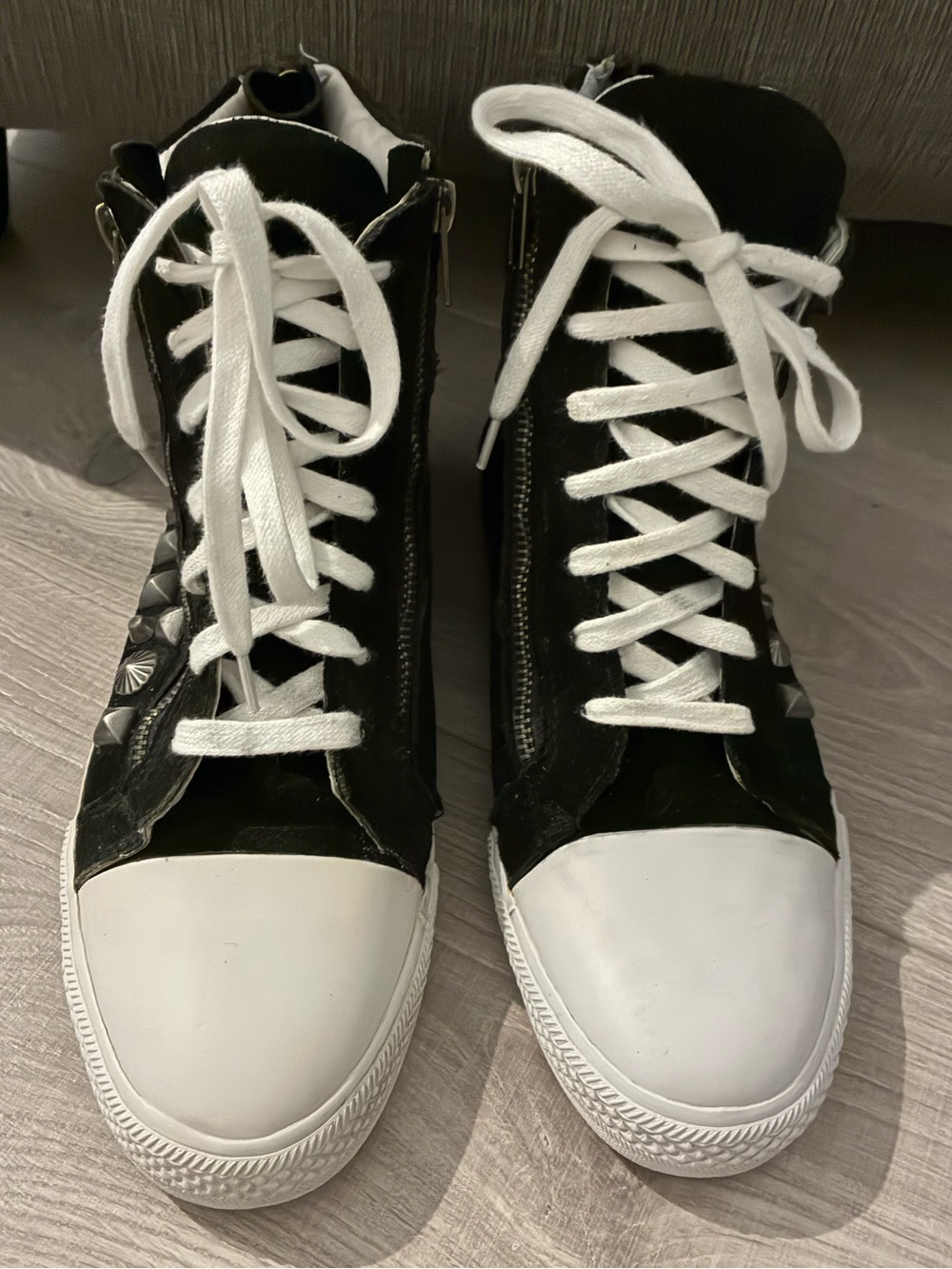 Miz Mooz Black and White High-Top Studded Sneakers